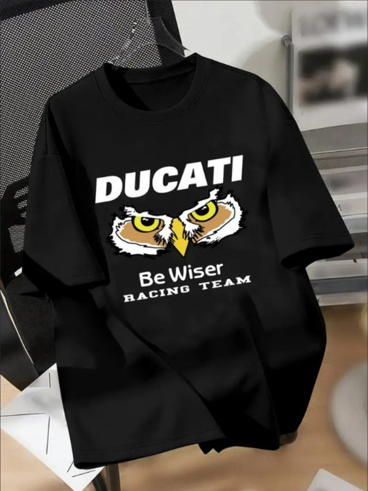 DUCATI Owl Eyes Print Boys Casual Round Neck Short-sleeved T-shirt, Cool Comfy Versatile Tee Top, Perfect Summer Clothing